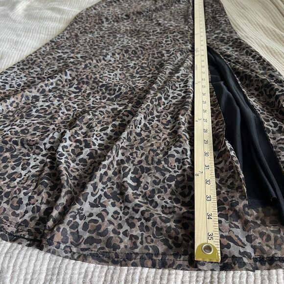 Peach Cheetah Animal Print Maxi Skirt Women Large Side Slit Elastic Waist Brown - Picture 12 of 15